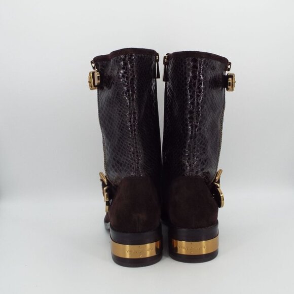 Vince Camuto Verona Dark Roast Shiny Snake Witty 2 Leather Buckle Moto Boots - Picture 3 of 16